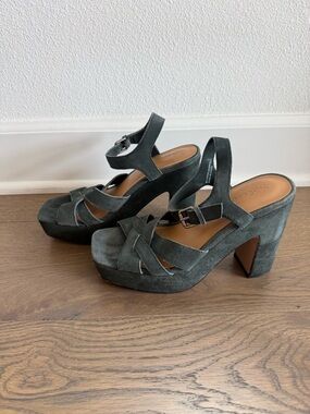 Splendid Dark Green Suede Platform Sandals
